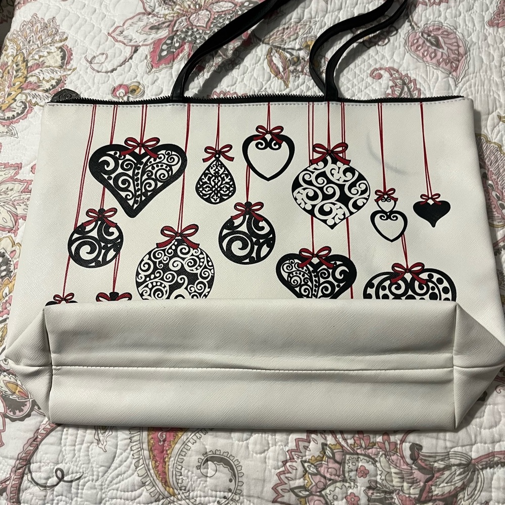 Elegant Black and White Tote Bag with Heart Design by Brighton